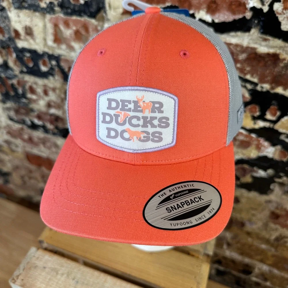 Columbia PFG Hat Snapback Orange Deer Duck Dogs Mesh back NWT